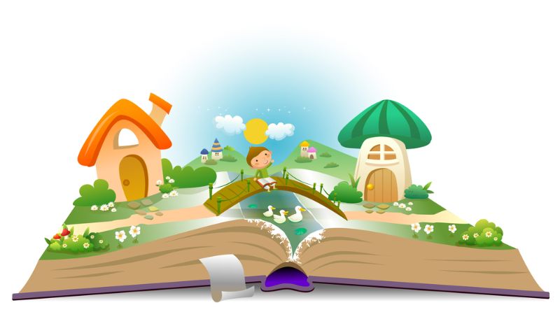 Personalisiertes Kinderbuch - Wenn Kinder zu Helden Werden Illustration Offenes Buch mit Jungen- und Feenlandschaft