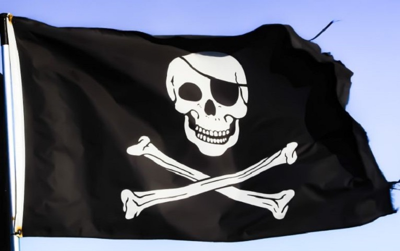 Piratenflagge-mit-gekreuzten-Knochen-und-Schadel