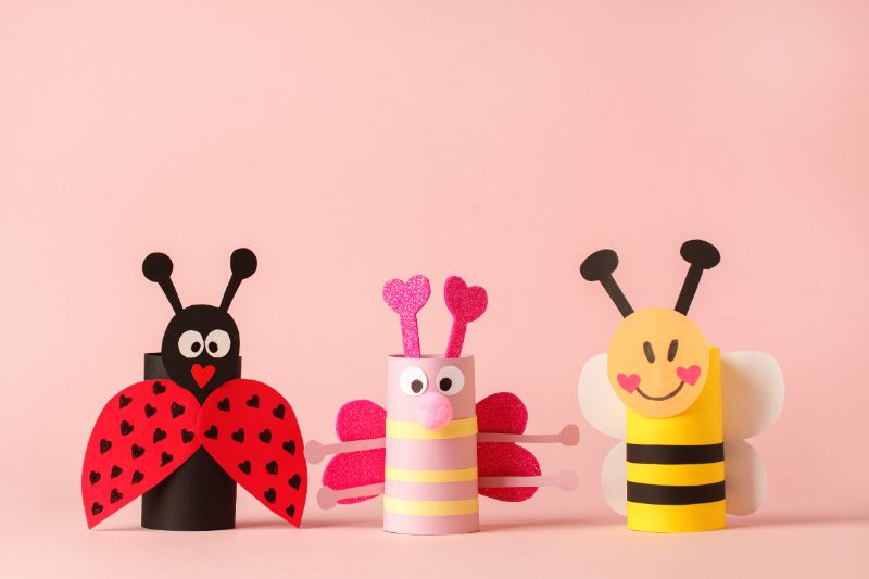 Marienkäfer, Biene, Schmetterling, Insektenset aus Toilettenschlauch