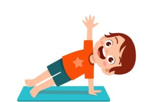 Glücklicher süßer kleiner Junge und Mädchen machen Yoga-Pose
