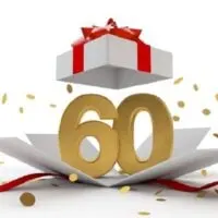 Alles Gute zum 60. Geburtstag goldene Überraschungsbox mit rotem Band