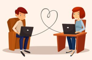 Paare, die mit Laptops chatten